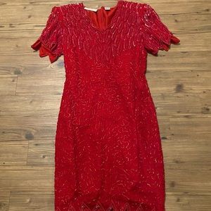 Vintage Red Sequin and Beaded Dress. Lawrence Kazar